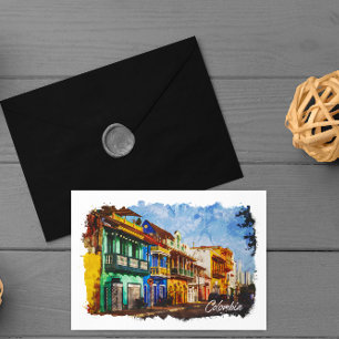 Vintage Colombia Watercolor Postcard