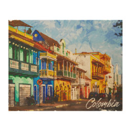 Vintage Colombia Watercolor Wood Wall Art
