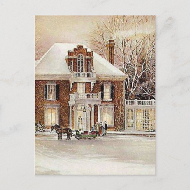 Vintage Colonial Christmas Holiday Postcard (Front)