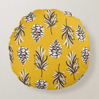 Vintage Color Autumn Nature Elements Round Pillow