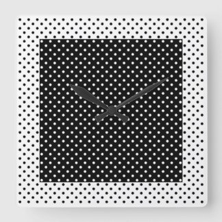 Vintage Color Block Black and White Polka Dot Square Wall Clock