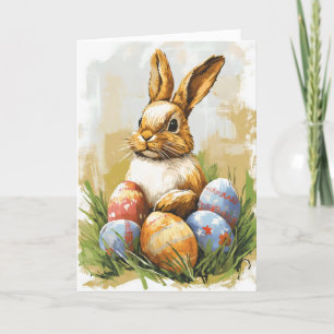 Vintage Color Easter Rabbit Holiday Card