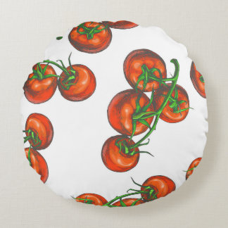 Vintage color seamless pattern with fresh vegetabl round pillow