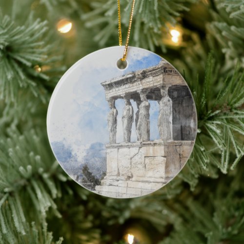 Vintage Color Sketch Athens Greece Ornament