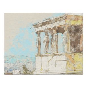 Vintage Color Sketch of Athens, Greece Faux Canvas
