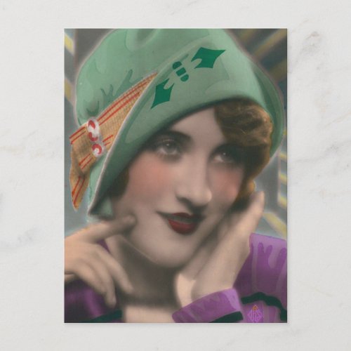 Vintage Color Tinted Flapper Postcard