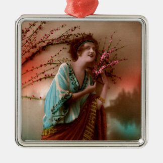 Vintage Color Tinted Postcard Beauty 1910s/1920s Metal Ornament