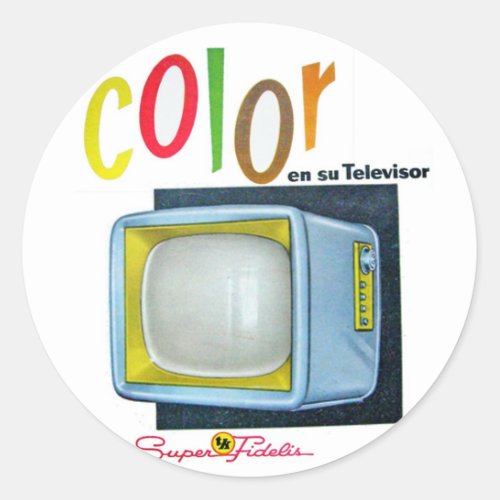 Vintage Color TV Television Set Classic Round Sticker