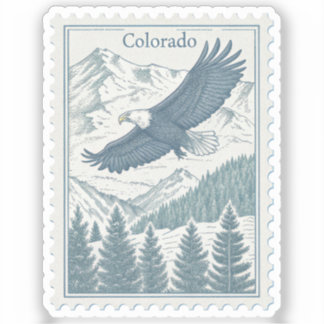 Vintage Colorado Bald Eagle Rocky Mountains Stamp Sticker