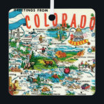Vintage Colorado Map Postcard Metal Ornament<br><div class="desc">Bright colorful vintage illustrated postcard map of the State of Colorado repurposed on an ornament.  Purchase it as is or delete the back image and add a personal message.</div>