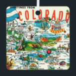 Vintage Colorado Map Postcard Metal Ornament<br><div class="desc">Bright colorful vintage illustrated postcard map of the State of Colorado repurposed on an ornament.  Purchase it as is or delete the back image and add a personal message.</div>