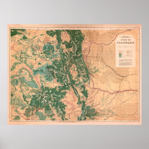 Vintage Colorado Natural Resources Map 1877 Poster