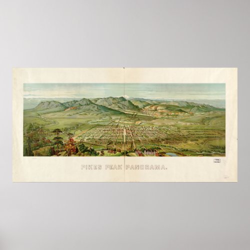Vintage Colorado Springs and Pikes Peak Map 1890 Poster