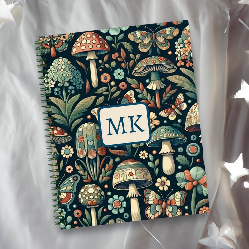 Vintage Colored Butterflies Mushrooms and Foliage Notebook