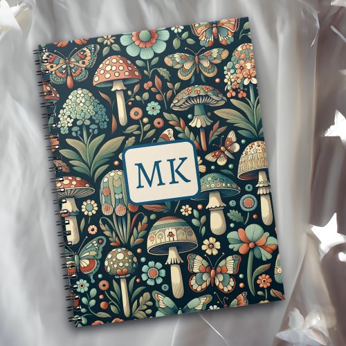 Vintage Colored Butterflies Mushrooms and Foliage Notebook