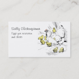 Vintage colored drawing of a hen and chicks business card