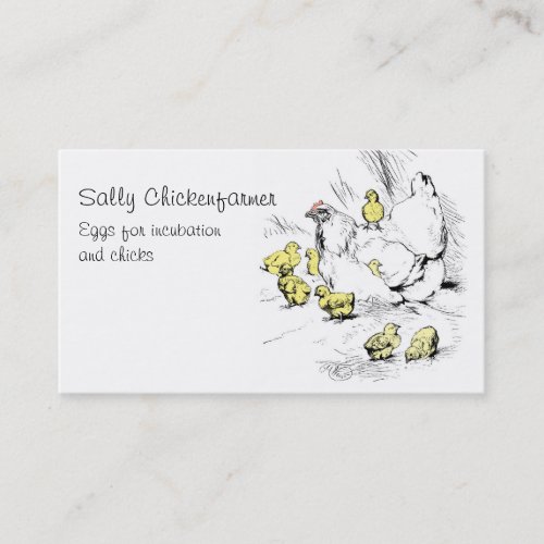 Vintage colored drawing of a hen and chicks business card