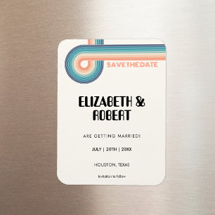 Vintage Colorful 70'S Retro Wedding Save The Date Magnet