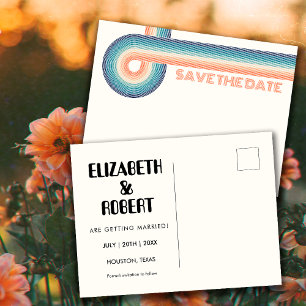 Vintage Colorful 70'S Theme Retro Wedding Save The Postcard