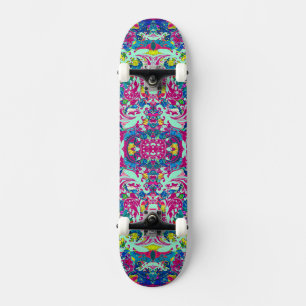 Vintage colorful abstract floral skateboard