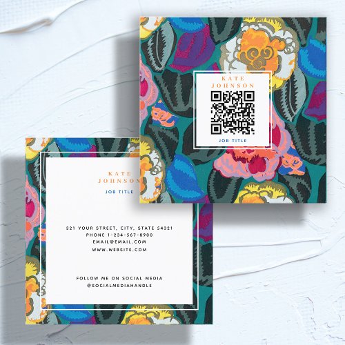 Vintage Colorful Abstract QR Code Social Media  Square Business Card