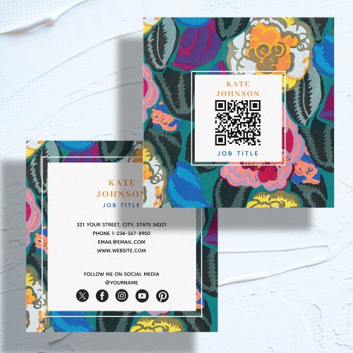 Vintage Colorful Abstract QR Code Social Media Square Business Card