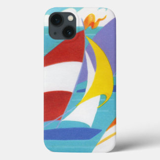 Vintage Colorful Abstract Sailboats in Water iPhone 13 Case