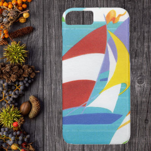 Vintage Colorful Abstract Sailboats in Water iPhone 8/7 Case