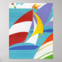 Vintage Colorful Abstract Sailboats in Water Poster