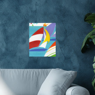 Vintage Colorful Abstract Sailboats in Water Poster