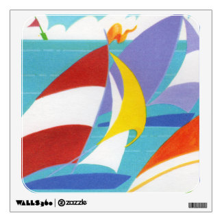 Vintage Colorful Abstract Sailboats in Water Wall Decal