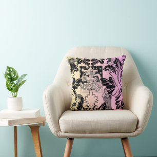 Vintage Colorful Arc Deco Damask Victorian Throw Pillow