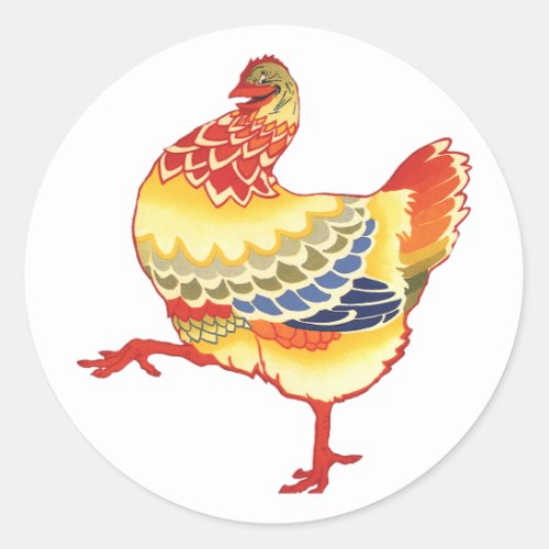 Vintage Colorful Barnyard Chicken from Farm Classic Round Sticker