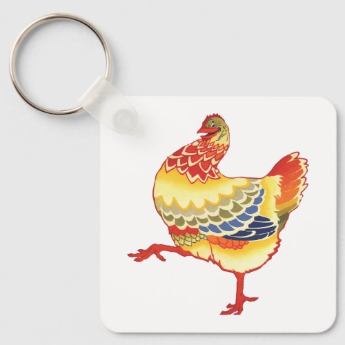 Vintage Colorful Barnyard Chicken from Farm Keychain