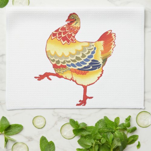 Vintage Colorful Barnyard Chicken from Farm Kitchen Towel