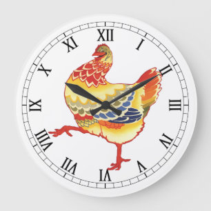 Vintage Colorful Barnyard Chicken from Farm Large Clock