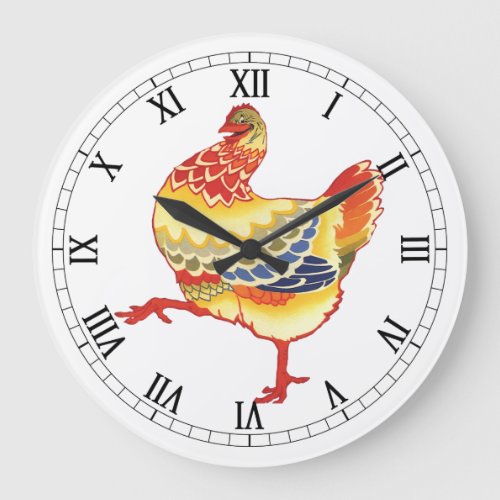 Vintage Colorful Barnyard Chicken from Farm Large Clock