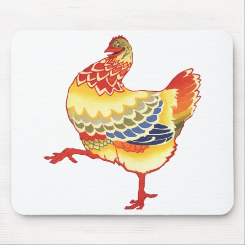 Vintage Colorful Barnyard Chicken from Farm Mouse Pad