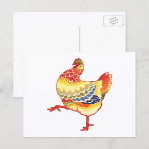 Vintage Colorful Barnyard Chicken from Farm Postcard