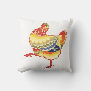 Vintage Colorful Barnyard Chicken from Farm Throw Pillow