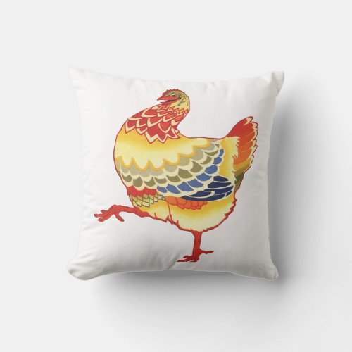 Vintage Colorful Barnyard Chicken from Farm Throw Pillow