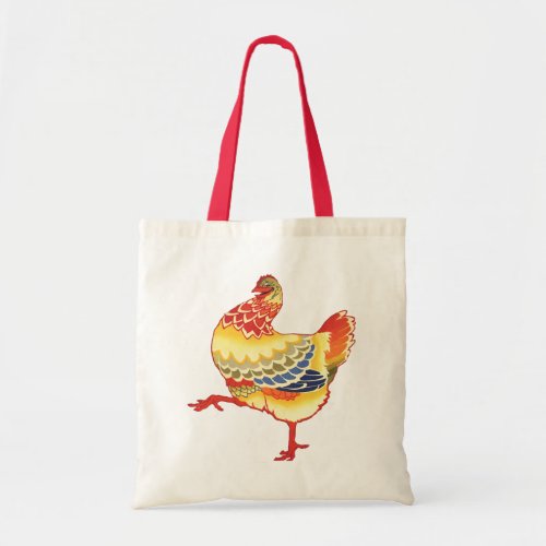 Vintage Colorful Barnyard Chicken from Farm Tote Bag