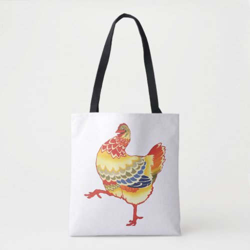 Vintage Colorful Barnyard Chicken from Farm Tote Bag