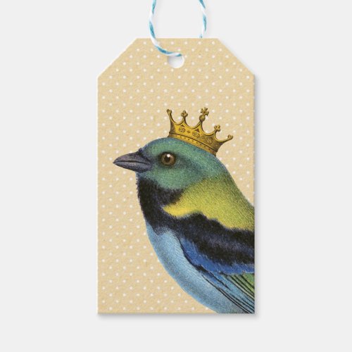 Vintage Colorful Bird Wearing a Crown Gift Tags