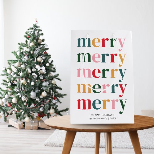 Vintage Colorful Bold Typography Merry Christmas Medium Gift Bag