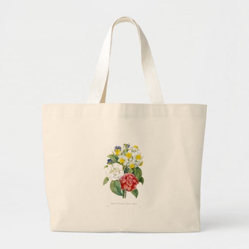 vintage colorful botanical flowers by Redoute Large Tote Bag