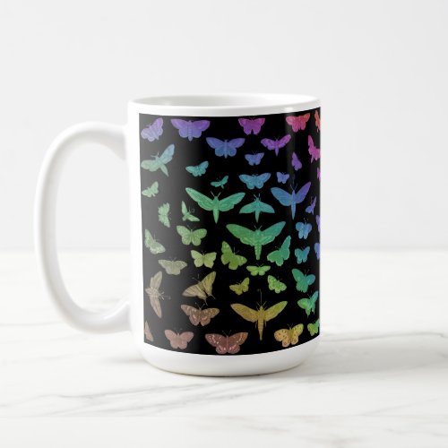 Vintage colorful butterflies moths insects black coffee mug