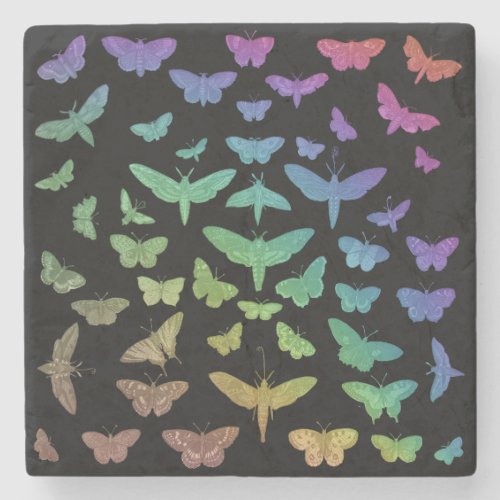 Vintage colorful butterflies moths insects black stone coaster