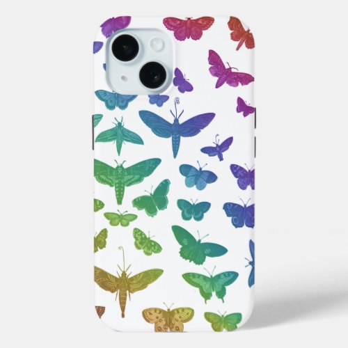 Vintage colorful butterflies moths insects  iPhone 15 case