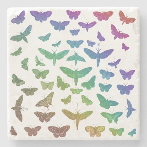 Vintage colorful butterflies moths insects  stone coaster